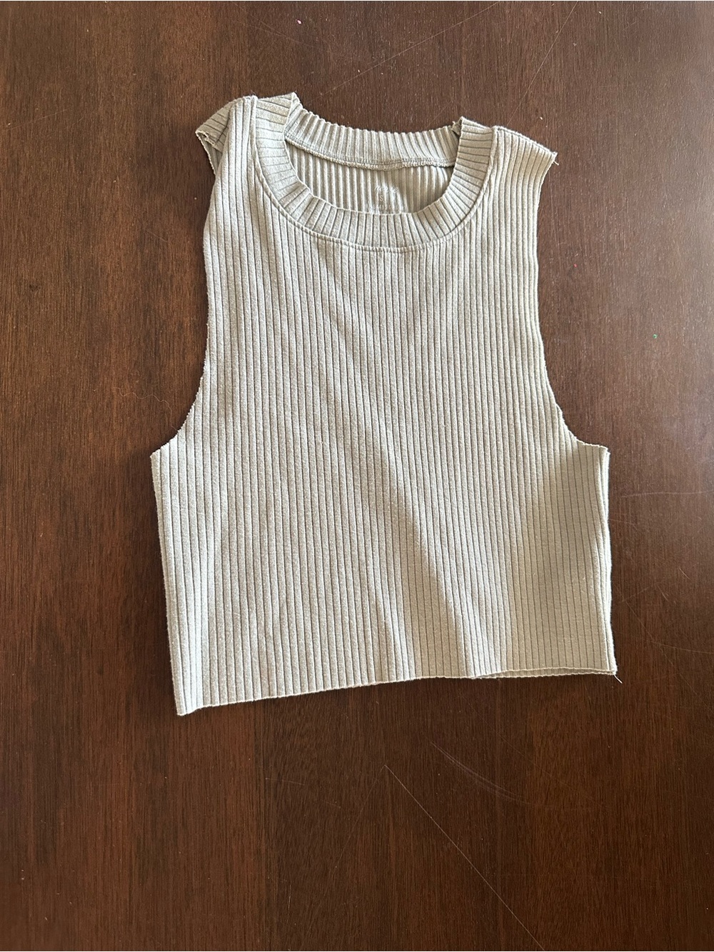 Ribbed Crop Tank Top in Light Beige